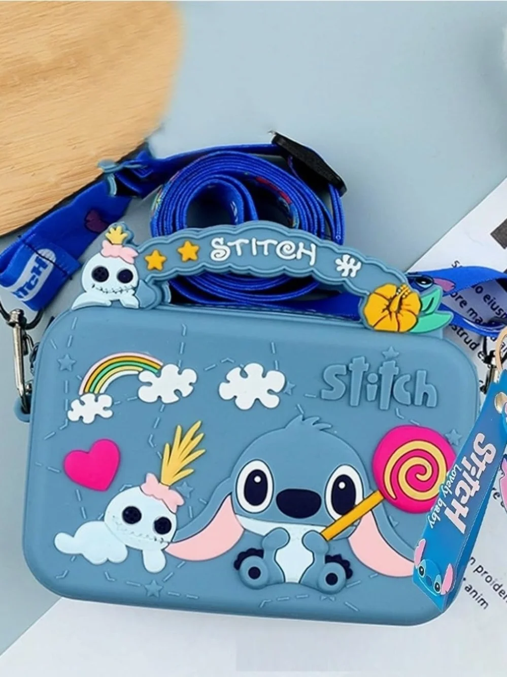 Cute Blue Stitch Kids Crossbody Bag with Adjustable Strap